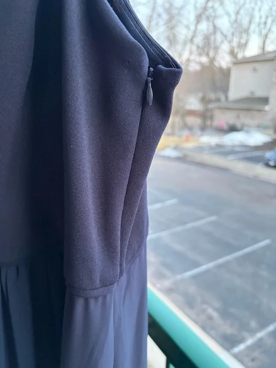 🆕🫐 Adrianna Papell Navy One Shoulder Maxi Dress Elegant Formal Gown Slit Size 8 - Picture 9 of 13